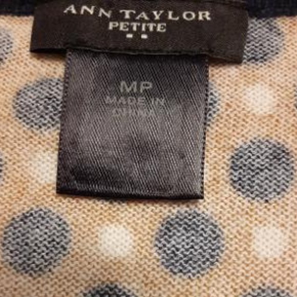 Ann Taylor Tan Cardigan with Navy White Polka Dots - Picture 7 of 7